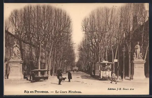 AK Aix-en-Provence, Le Cours Mirabeau, Strassenbahn