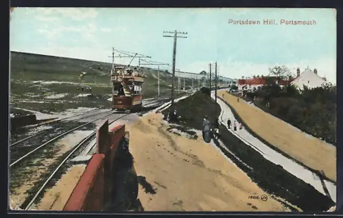 AK Portsmouth, Portsdown Hill, Strassenbahn