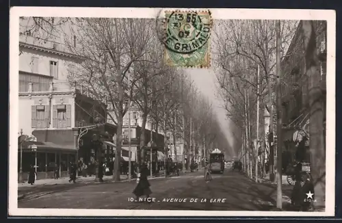 AK Nice, Avenue de la Gare, Strassenbahn
