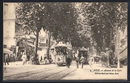 AK Nice, Avenue de la Gare, Strassenbahn