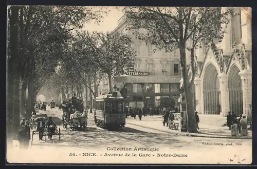 AK Nice / Nizza, Avenue de la Gare, Notre-Dame und Strassenbahn