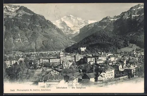 AK Interlaken, Totalansicht mit Jungfrau aus der Vogelschau