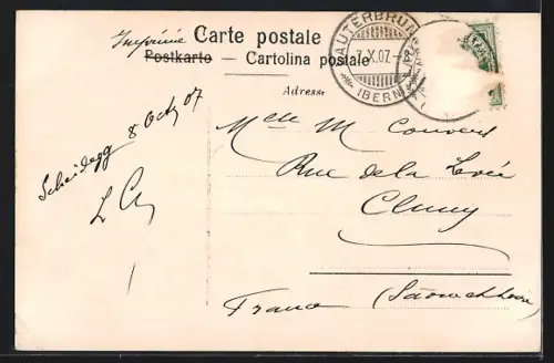 AK Interlaken, Totalansicht mit Jungfrau aus der Vogelschau