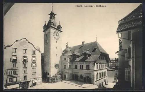 AK Luzern, Rathaus mit Umgebung aus der Vogelschau