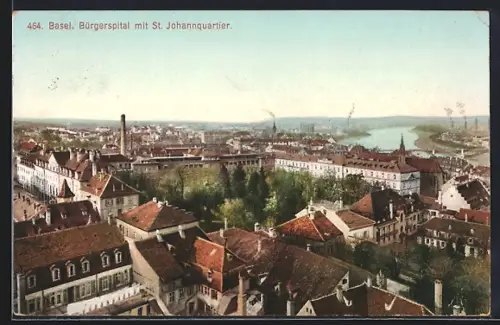 AK Basel, Bürgerspital mit St. Johannquartier aus der Vogelschau