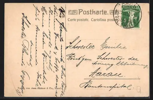 AK Basel, Bürgerspital mit St. Johannquartier aus der Vogelschau