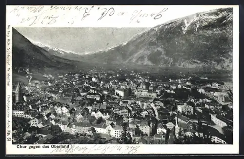 AK Chur, Ortsansicht gegen das Oberland aus der Vogelschau