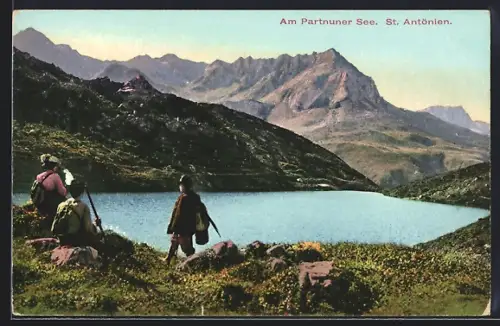 AK St. Antönien, Partnuner See mit Wanderern