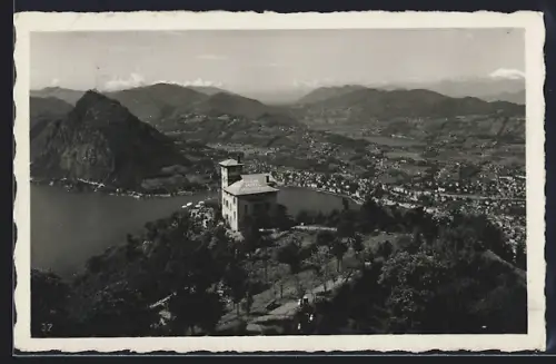 AK Lugano, Brè Kulm und Stadt aus der Vogelschau