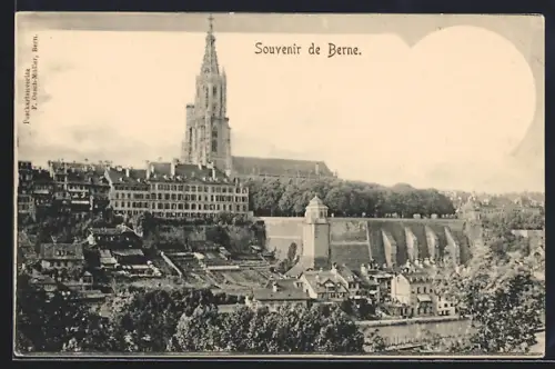 AK Bern, Teilansicht mit Festungsmauer und Kirche