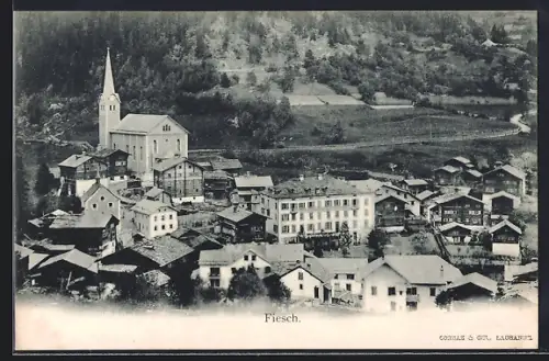 AK Fiesch, Ortsansicht mit Kirche