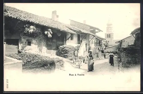 AK Yvoire, Rue et Eglise, Strassenpartie mit Kirchblick