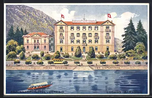 Künstler-AK Lugano-Paradiso, Esplanade-Hotel Ceresio