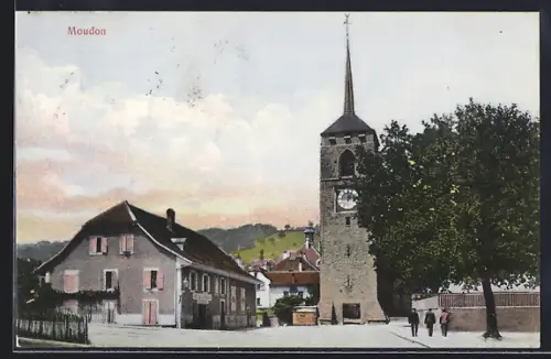 AK Moudon, Ortsansicht mit Turm