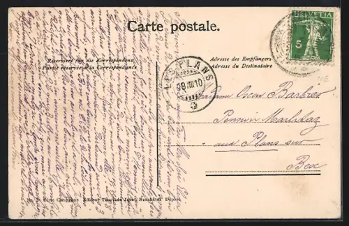 AK Côte-aux-Fées, Strassenpartie, Uferpartie, Ortspartie, Margeriten u. Glockenblume