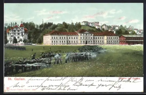 AK St. Gallen, Caserne und Cantine mit Soldaten