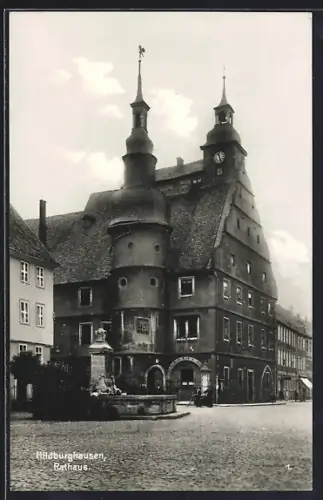 AK Hildburghausen, Rathaus und Brunnen