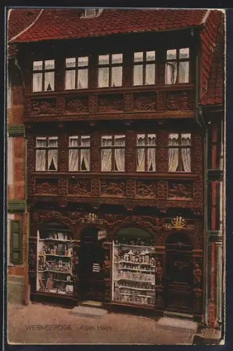 AK Wernigerode, Altes Haus mit Schaufenstern