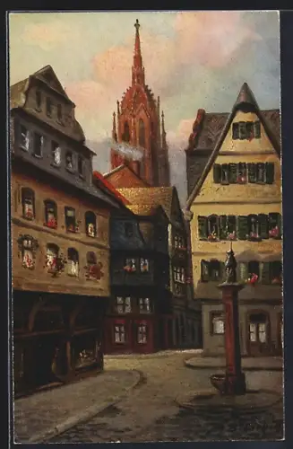 Künstler-AK Bernhard Liebig: Frankfurt a/M, Saalgasse, Ortspartie