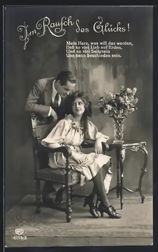 Foto-AK EAS Nr. 6173/3: Im Rausch des Glücks!, Mein Herz, was will das werden..., Liebespaar