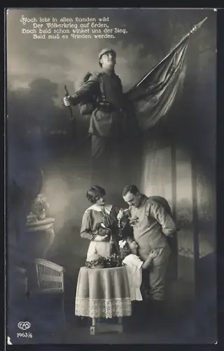 Foto-AK EAS Nr. 1963/6: Soldaten bei seiner Familie