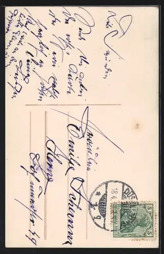 Foto-AK EAS Nr. 9561/1: Ich weiss ein Herz!..., Junge Frau mit Blumen am Tisch