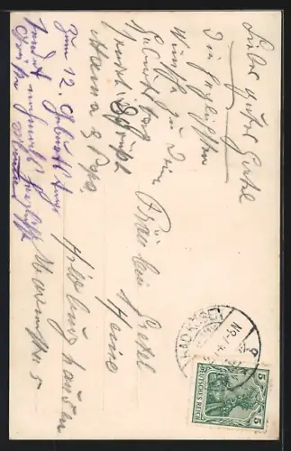 Foto-AK EAS Nr. 9667/2: Kleines Mädchen mit Harke, Geburtstagsgruss