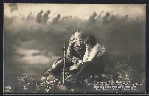 Foto-AK EAS Nr. 1837/5: Soldat mit Pickelhaube und Frau