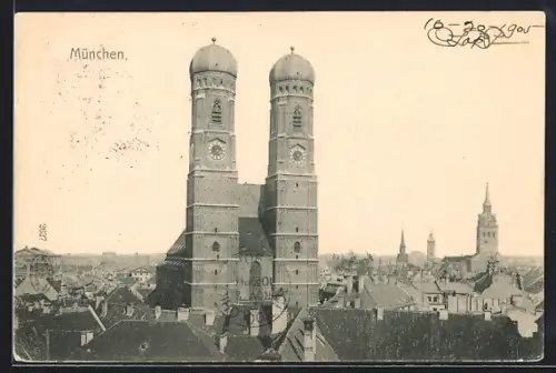 AK München, Teilansicht mit Frauenkirche