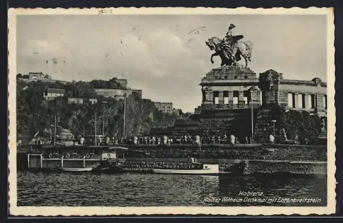 AK Koblenz, Kaiser Wilhelm Denkmal mit Ehrenbreitstein
