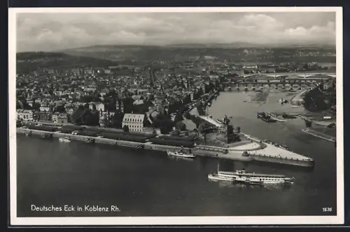 AK Koblenz a. Rh., Deutsches Eck mit Dampfern