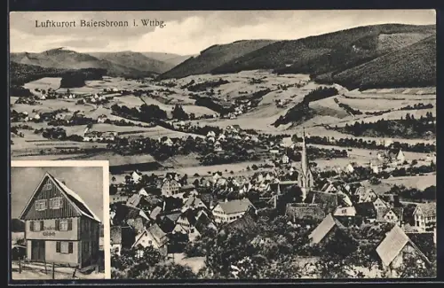 AK Baiersbronn, Ortsansicht aus der Vogelschau und Pension Elisabeth