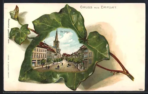 Passepartout-Lithographie Erfurt, Strasse Der Anger im Efeublatt