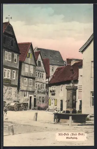 AK Bad Orb, der Brunnen auf dem Marktplatz