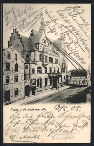 AK Frankfurt-Fechenheim, Rathaus mit Strassenpartie