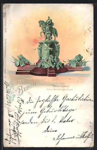 Lithographie Berlin, National-Denkmal von Kaiser-Wilhelm dem Grossen