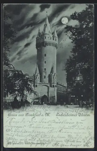 Mondschein-AK Frankfurt a. M., Eschenheimer Turm