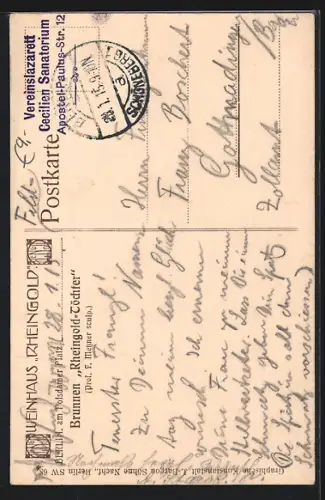 AK Berlin-Tiergarten, Weinhaus Rheingold, Brunnen Rheingold-Töchter