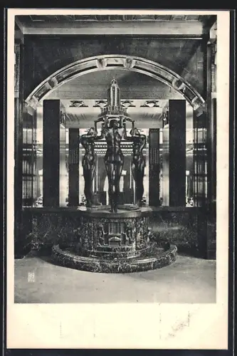 AK Berlin, Weingasthaus Rheingold am Potsdamer Platz, Brunnen Rheingold Töchter mit Blick in den Pfeilersaal