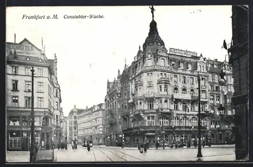 AK Frankfurt, Strassenpartie mit Strassenbahn und Constabler Wache