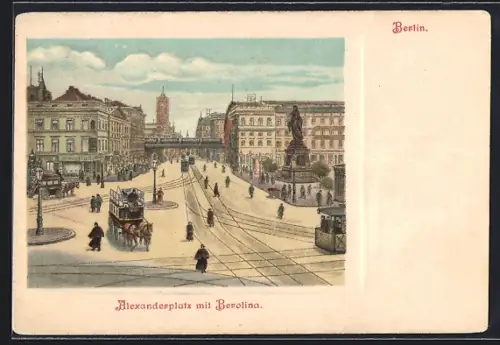 Lithographie Berlin, Alexanderplatz mit Berolina