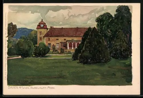Künstler-AK Raoul Frank: Baden b. Wien, Dobelhoff-Park