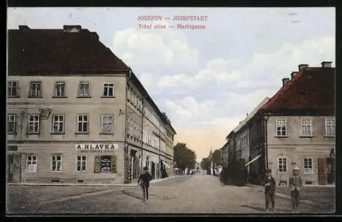 AK Josefstadt / Josefov / Jaromer, Marktgasse mit Geschäft