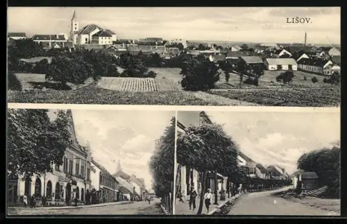 AK Lisov, Teilansicht, Strassenpartie mit Geschäften, Ortspartie