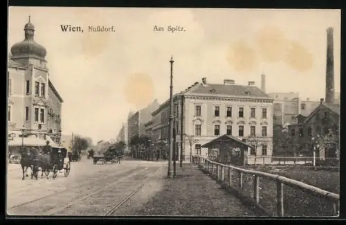 AK Wien-Nussdorf, Am Spitz mit Pferdekutschen
