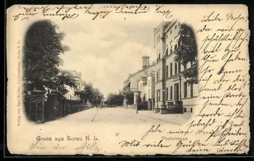AK Sorau / Zary, Blick in die Poststrasse