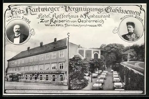 AK Wien, Fritz Hartwiegers Hotel, Kaffeehaus & Restaurant Zur Kaiserin von Österreich, Dornbacherstrasse 101