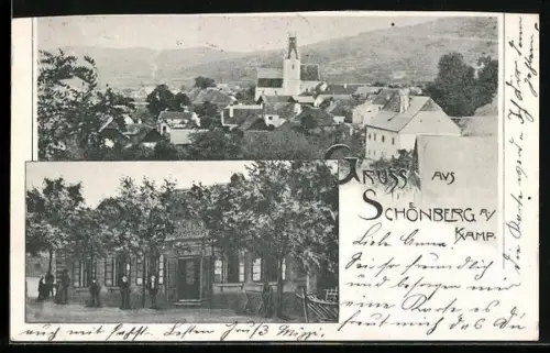 AK Schönberg a. Kamp, Gasthof J. Klein, Ortsansicht