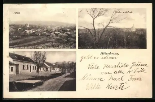 AK Gaweinstal, Höbersbrunn, Kirche und Schule, Strassenpartie