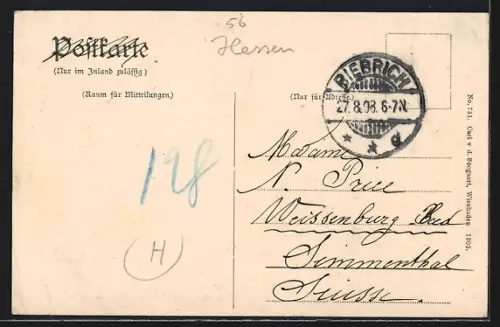 AK Biebrich am Rhein, Hotel Nassau und Krone, Krieger-Denkmal